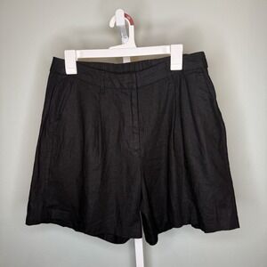 Women's Black Old Navy Linen Shorts Size Large Pleated Pockets
